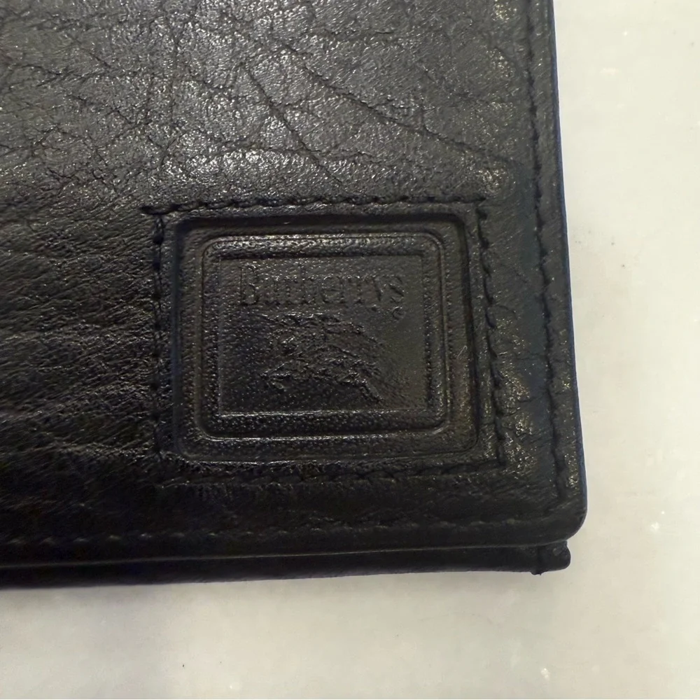 Burberry Unisex Bi-fold Wallet / Card Holder Embossed Black Leather W/ COA
